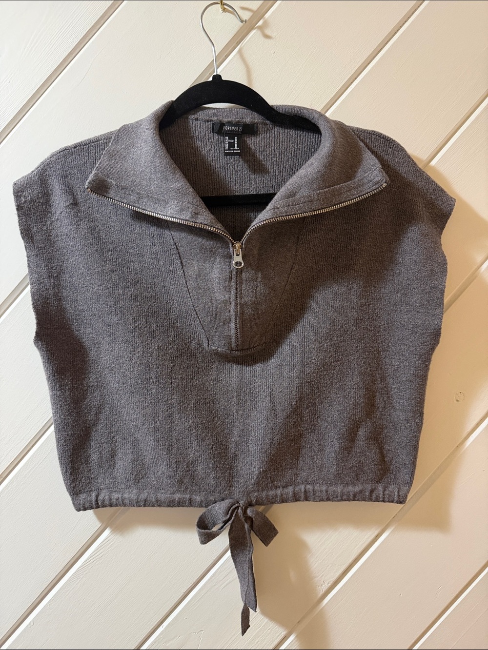 Forever 21 Charcoal Gray Half-Zip Drawstring Crop Top